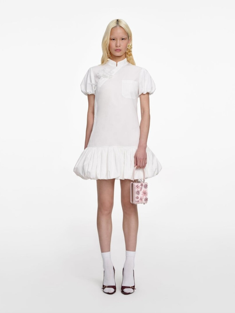 Self Portrait White Cotton Asymmetric Mini Dress